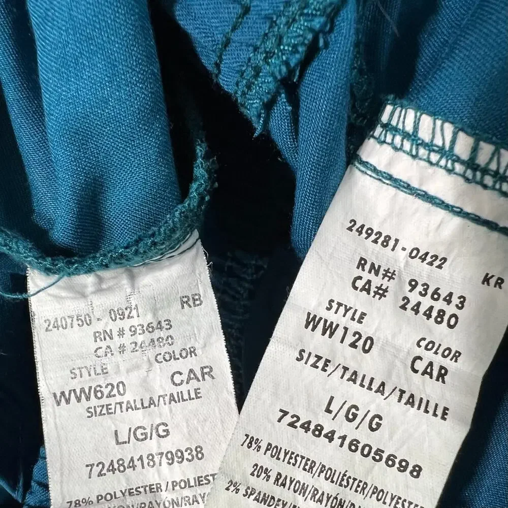 Cherokee Revolution Scrub Set Bundle Women Large Tops Pants Caribbean Blue Red